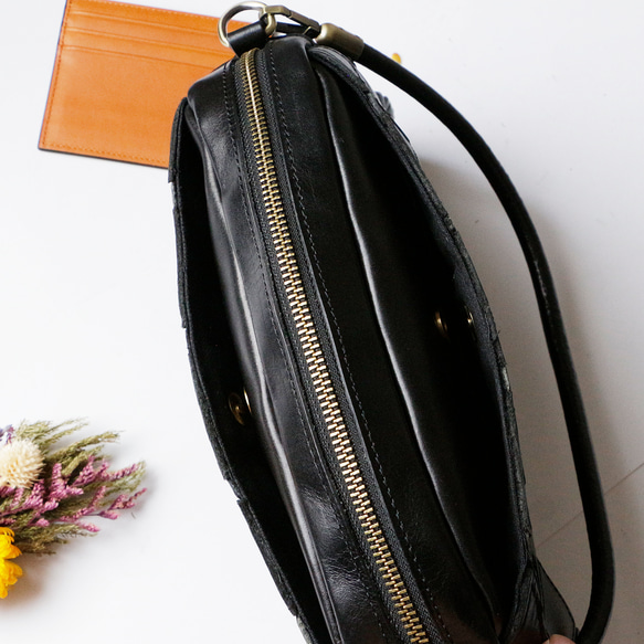 2wayレザーショルダーバッグ斜め掛け大人カジュアルバッグ　出会いバッグ ブラック 5枚目の画像