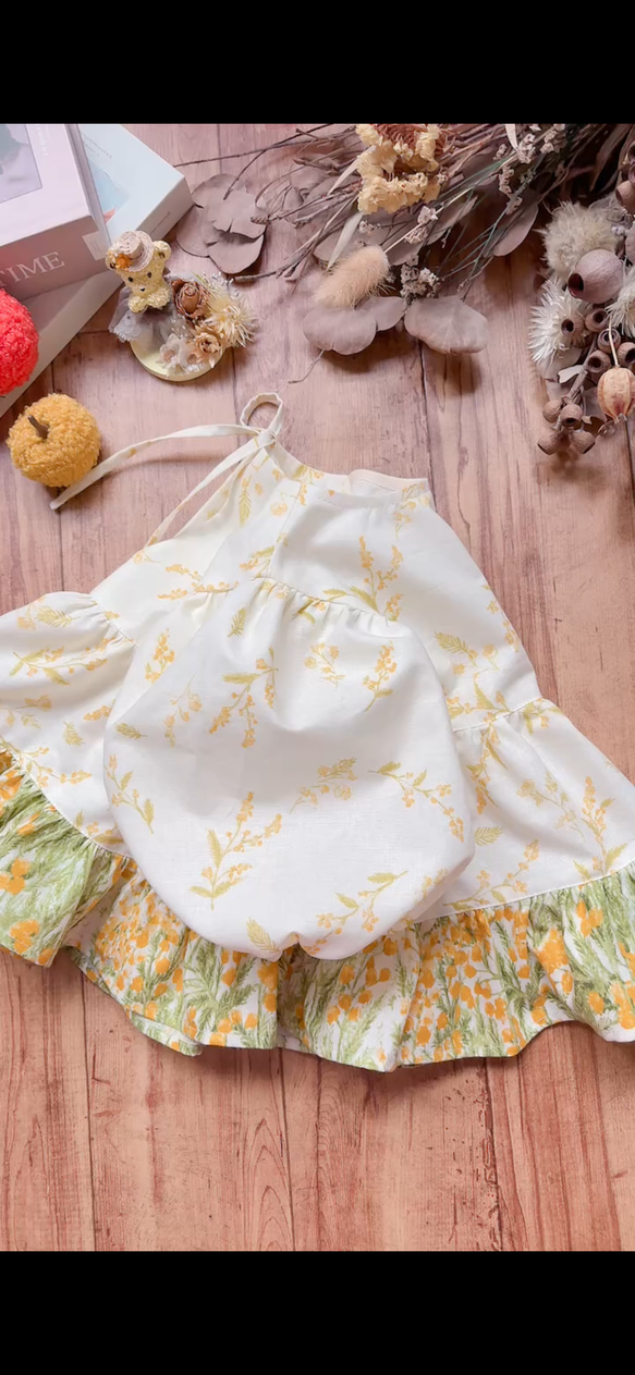 長袖ティアードプルオーバー♡コットンリネンシーチング　ミモザ　ナチュラル　80size 7枚目の画像