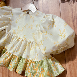 長袖ティアードプルオーバー♡コットンリネンシーチング　ミモザ　ナチュラル　80size 2枚目の画像