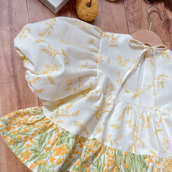 長袖ティアードプルオーバー♡コットンリネンシーチング　ミモザ　ナチュラル　80size 5枚目の画像