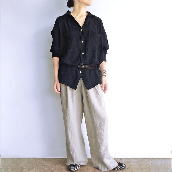 ガーゼオーバーシルエットシャツ（ブラック） 2枚目の画像