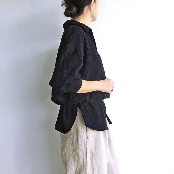 ガーゼオーバーシルエットシャツ（ブラック） 5枚目の画像