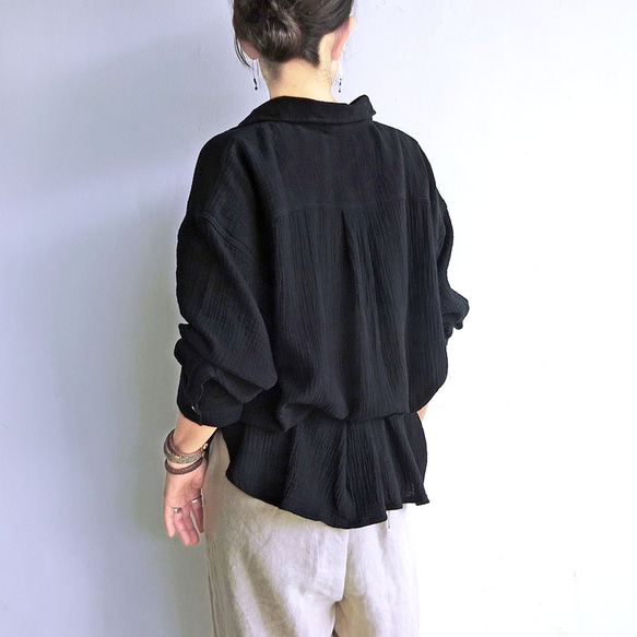 ガーゼオーバーシルエットシャツ（ブラック） 6枚目の画像