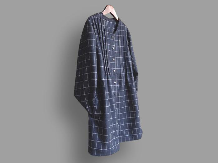 ～Series冬物生地チュニック…ウールチェック・濃紺～