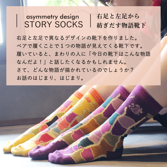 ストーリーソックス（アシンメトリーデザイン靴下）【イソップ寓話】ねずみの相談 5枚目の画像