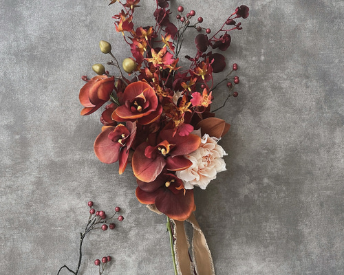 赤い造花ブーケとヘアパーツ　和装 d369648eb07613ae986e786c8d91fd