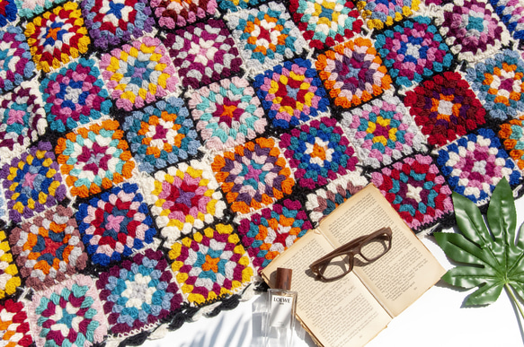 モチーフ編み　大判　ブランケット　トランプカラー 手作りウールかぎ針編みブランケット、織りソファタオル、キャンプ用