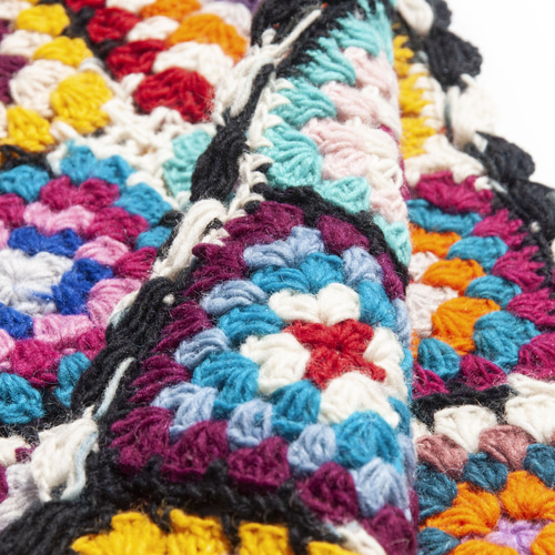 手作りウールかぎ針編みブランケット、織りソファタオル、キャンプ用