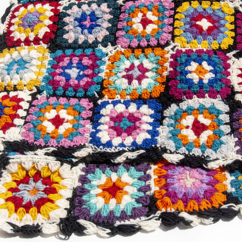 手作りウールかぎ針編みブランケット、織りソファタオル、キャンプ用