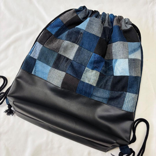 デニムリメイク ナップサック デニム×レザー y2k ユニセックス