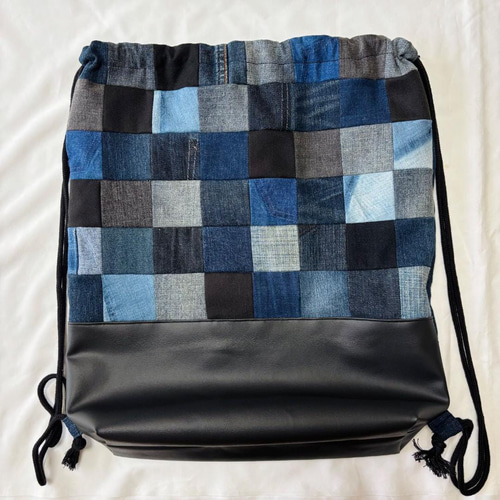 デニムリメイク ナップサック デニム×レザー y2k ユニセックス