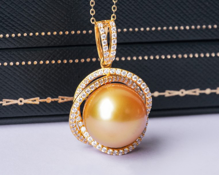 ルミナ 12-13mm 天然南洋ゴールドビーズペンダント 18Kゴールド バードネストネックレス オリジナルカラー 無染色 豪華