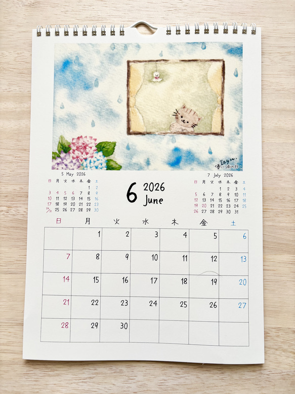 ★透明水彩画　2026年A4カレンダー(縦)  壁掛けカレンダー　午年　馬　猫　花　犬　ハロウィン　クリスマス 8枚目の画像