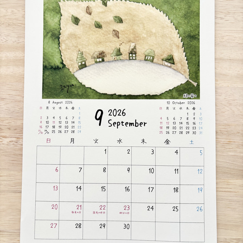 ☆透明水彩画 2026年A4カレンダー(縦) 壁掛けカレンダー 午年 馬 猫 花