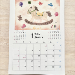 ★透明水彩画　2026年A4カレンダー(縦)  壁掛けカレンダー　午年　馬　猫　花　犬　ハロウィン　クリスマス 3枚目の画像