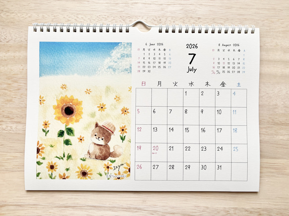 ★2026年　A4カレンダー(横)  透明水彩画　壁掛けカレンダー　午年　馬　ハロウィン　クリスマス　うさぎ　 9枚目の画像