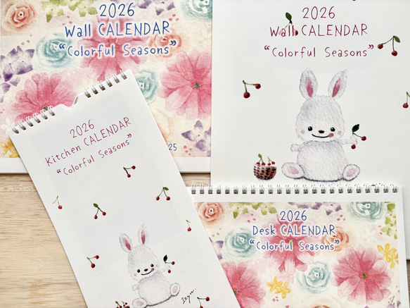 ★お得4冊セット　2026年カレンダー  透明水彩画　午年　馬　うさぎ　猫　犬　花　ハロウィン　クリスマス 3枚目の画像