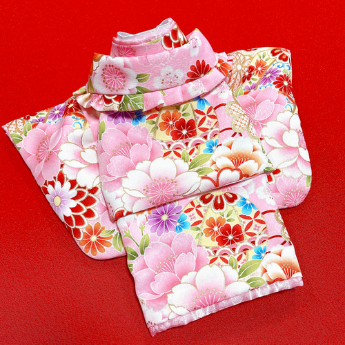 即納✨犬の着物&お被布セット 振袖 金彩入り ピンク S 洗える着物 犬服 犬の着物✨犬用本格振袖着物&お被布セット 洗える着物 化繊 七五三