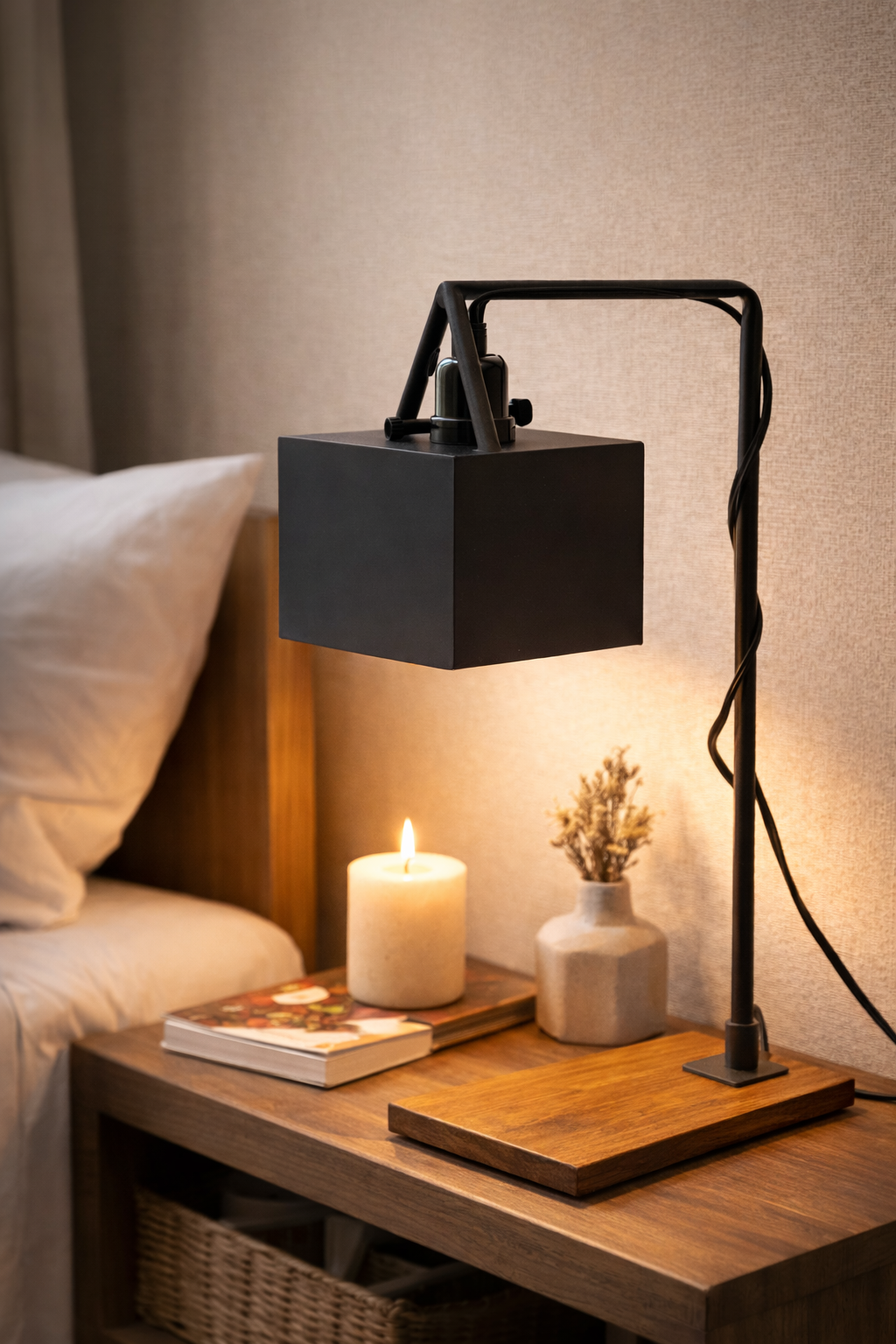 木と鉄の電気スタンド