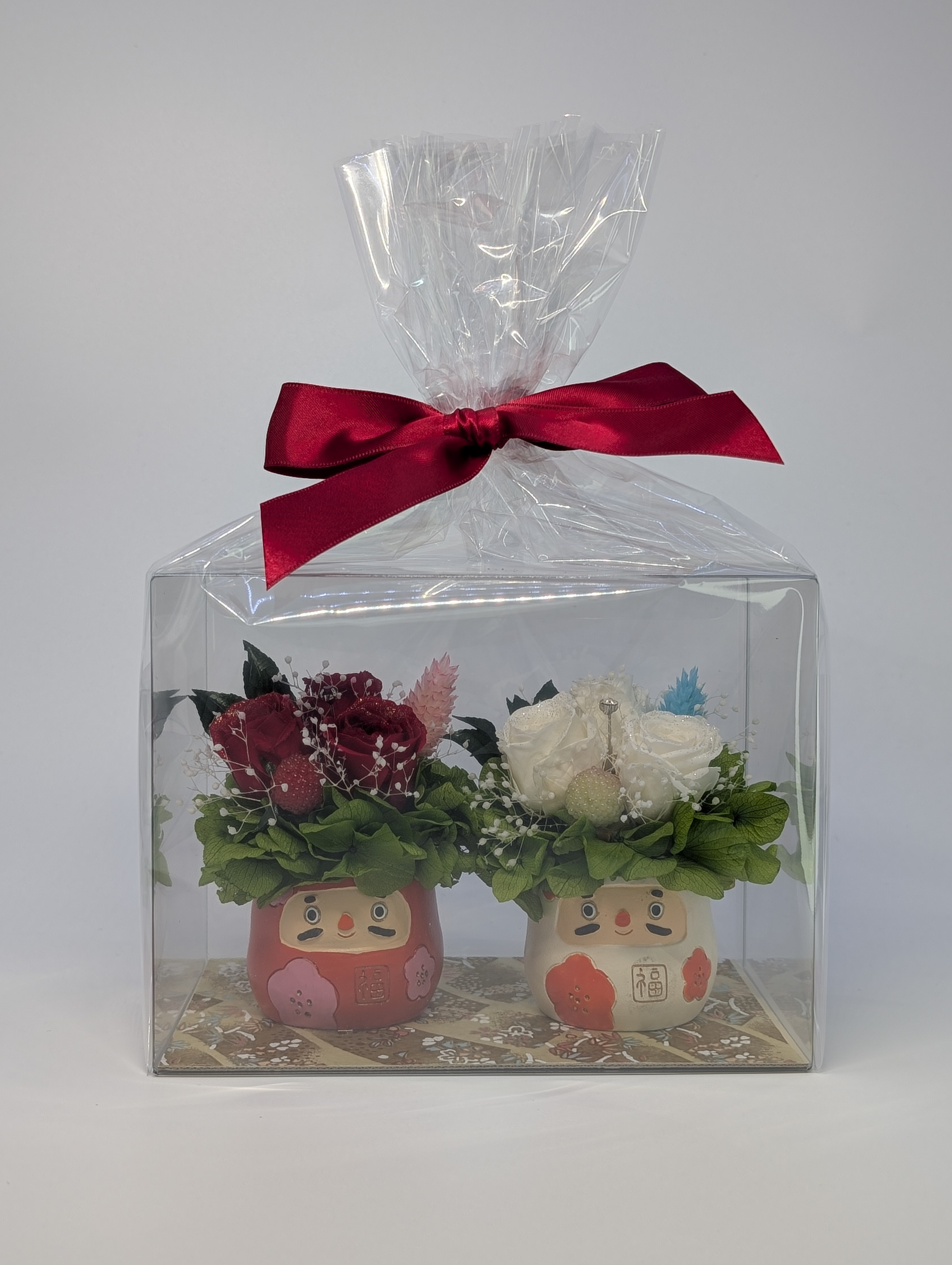 ダルマ ( 紅白・２体セット・洋風 )　【プリザーブドフラワー】