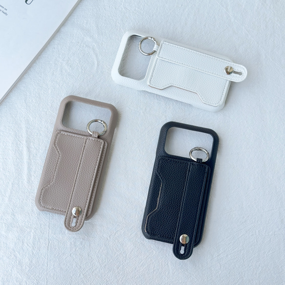 バンド付き iphone 17 16 15 14 13 12 ケース カード収納 カラビナ付き 落下防止 スマホカバー 1枚目の画像