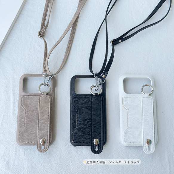 バンド付き iphone 17 16 15 14 13 12 ケース カード収納 カラビナ付き 落下防止 スマホカバー 5枚目の画像