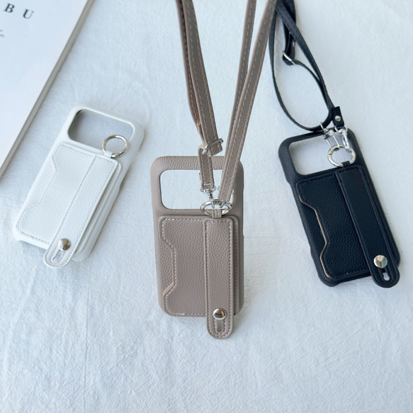 バンド付き iphone 17 16 15 14 13 12 ケース カード収納 カラビナ付き 落下防止 スマホカバー 6枚目の画像