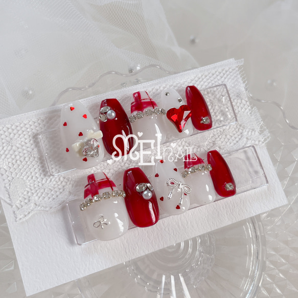 量産型ネイル 秋ネイル 赤 レッド チェック リボン 推しネイル