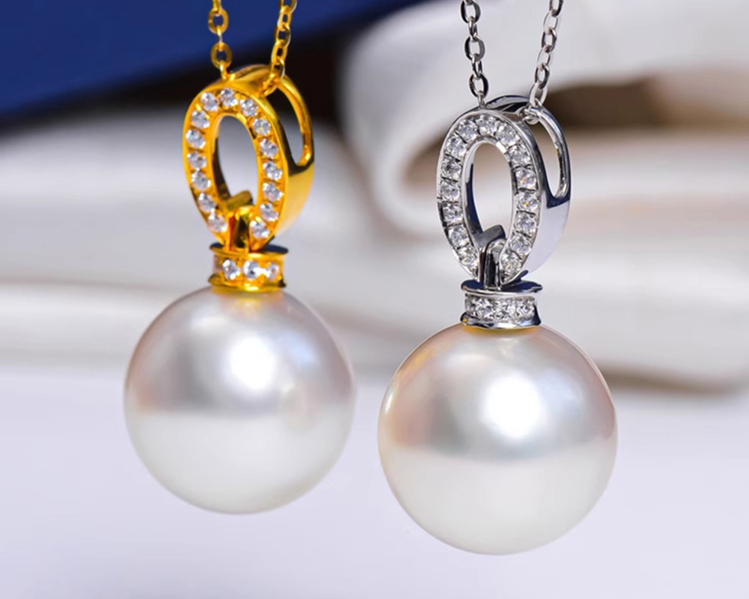 12～15mm天然ホワイト南洋真珠ルミナペンダント（18Kゴールド＆ダイヤモンドネックレス）クラシックでエレガントなギフトアイデ