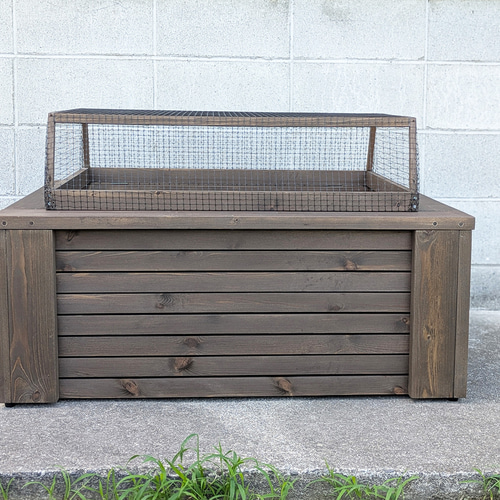 深さの有るビオトープ 120L 角型タライ＆木枠セット（3D型防鳥網付き