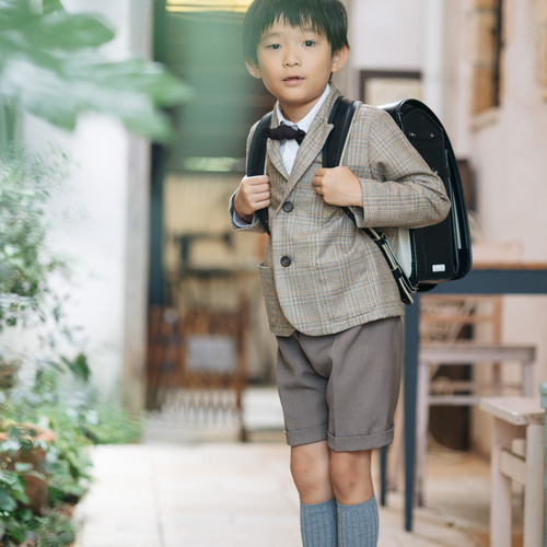 110 120 130 ライトブラウンチェック 【入学式】スーツ 選べる 蝶