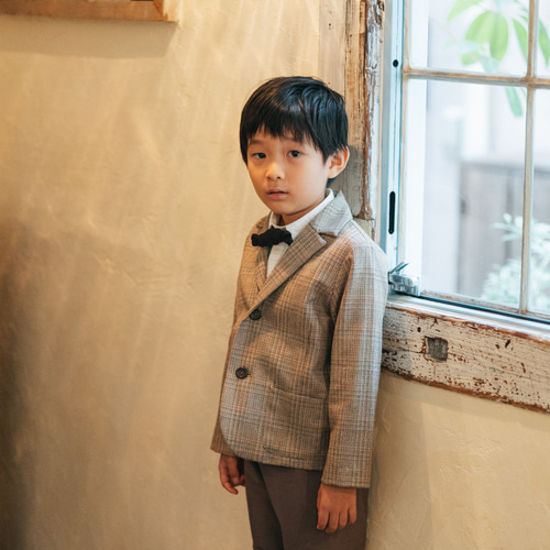 110 120 130 ライトブラウンチェック 【入学式】スーツ 選べる 蝶