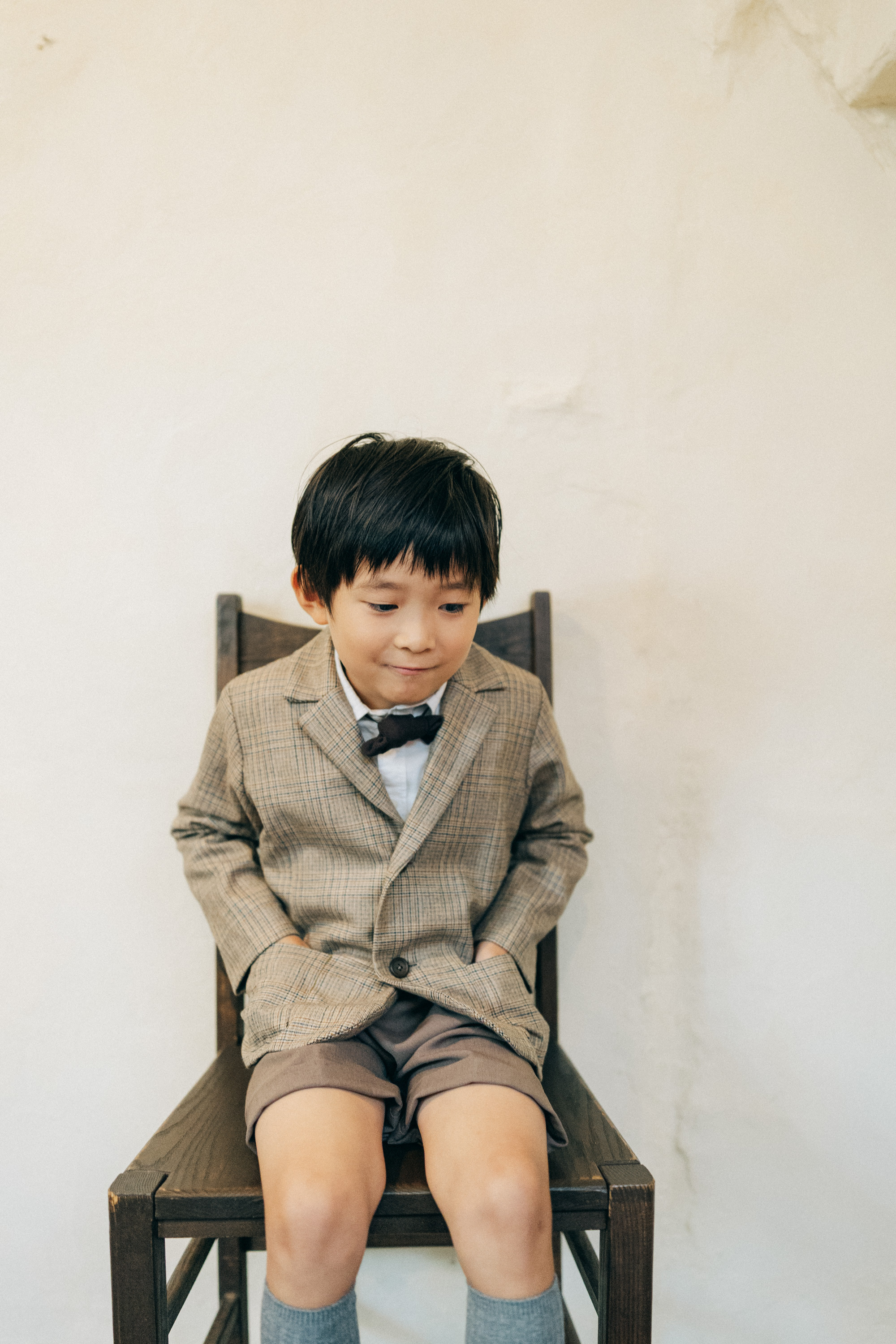 110 120 130  ライトブラウンチェック　【入学式】スーツ　選べる　蝶ネクタイ　七五三　入園　入学　卒業式