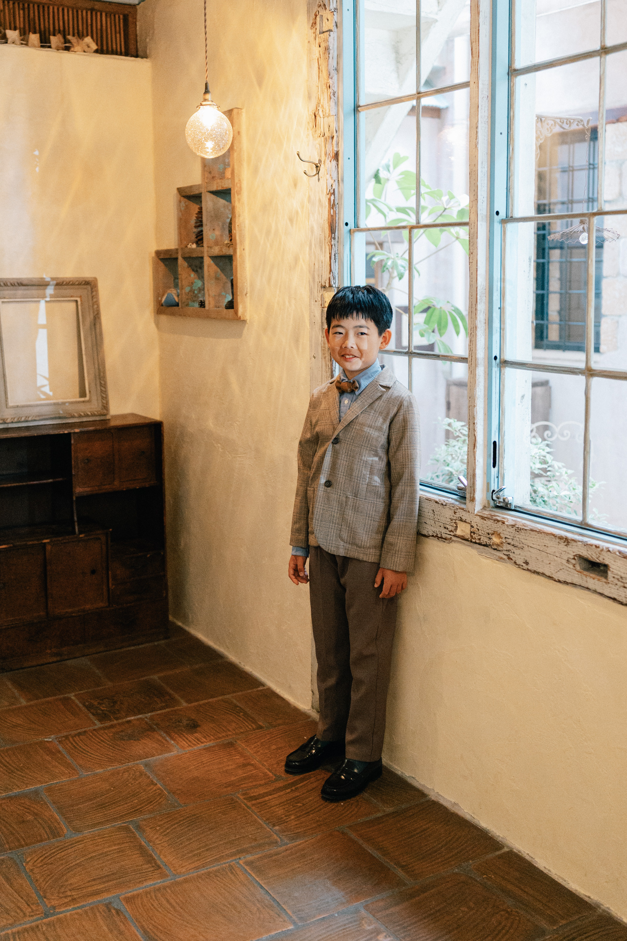 140 150 160 ライトブラウンチェック　【入学式】スーツ　選べる　蝶ネクタイ　七五三　入園　入学　卒業式