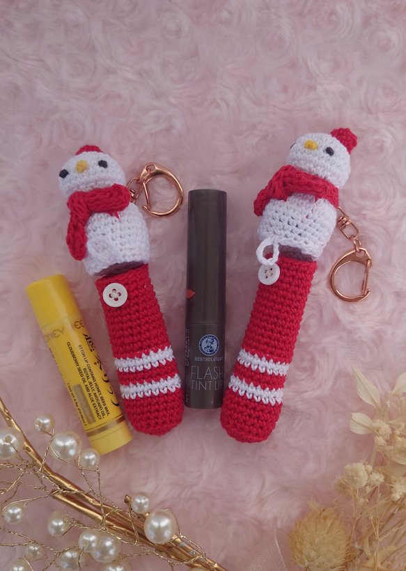 【送料無料】リップクリームの長さが選べるsnowman　リップケース バックチャーム 3枚目の画像