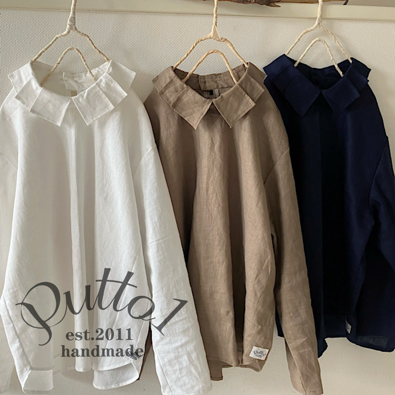 白は完売/選べる2色【受注生産】リネンタックカラーのプルオーバーブラウス・長袖