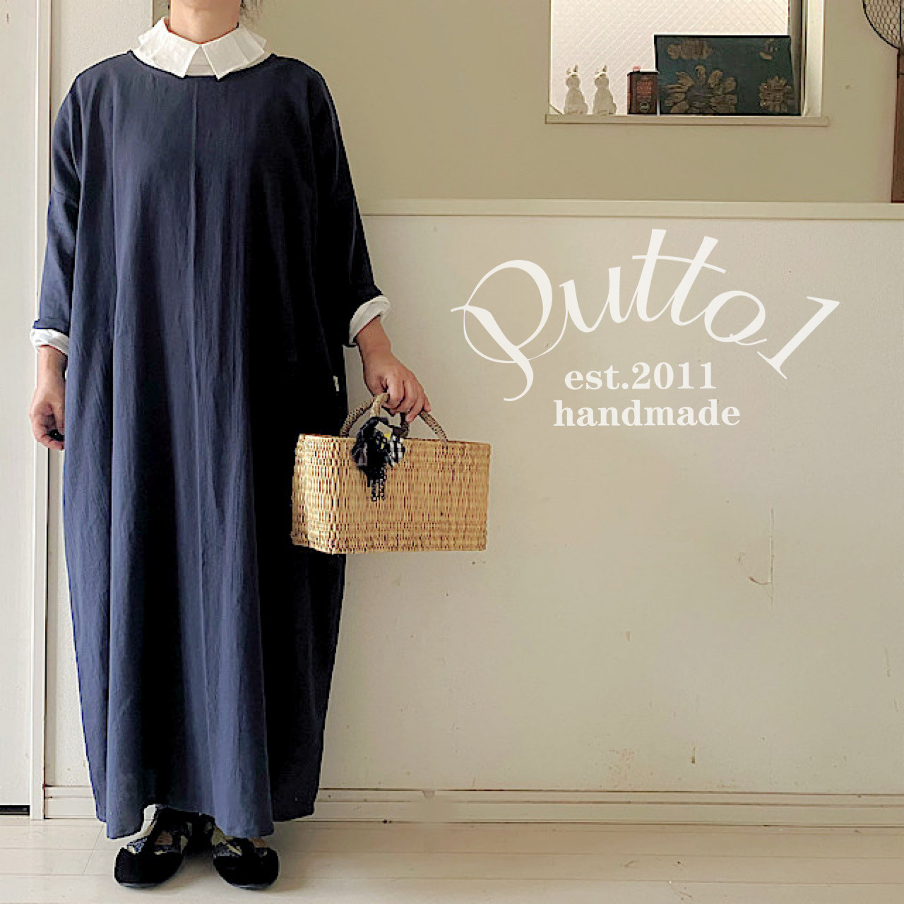 白は完売/選べる2色【受注生産】リネンタックカラーのプルオーバーブラウス・長袖