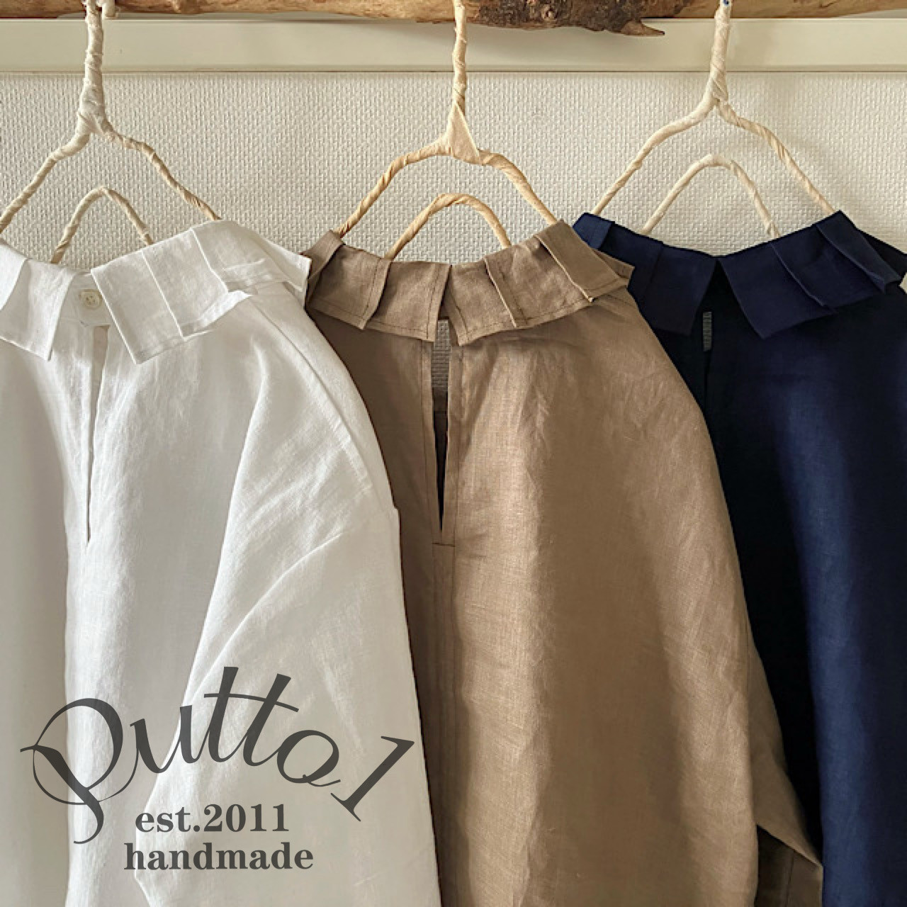 白は完売/選べる2色【受注生産】リネンタックカラーのプルオーバーブラウス・長袖