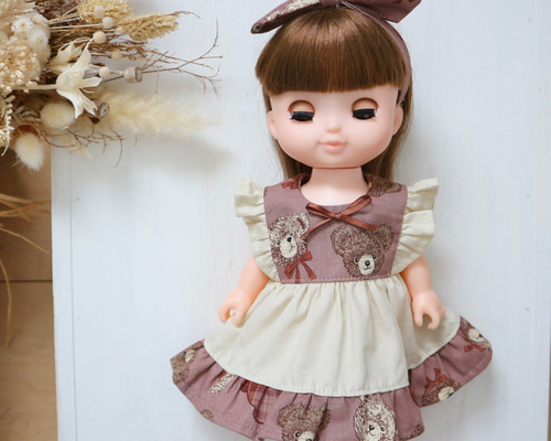 26cmドール服 ぬいぐるみ服 くまさんフリルワンピース メルちゃん