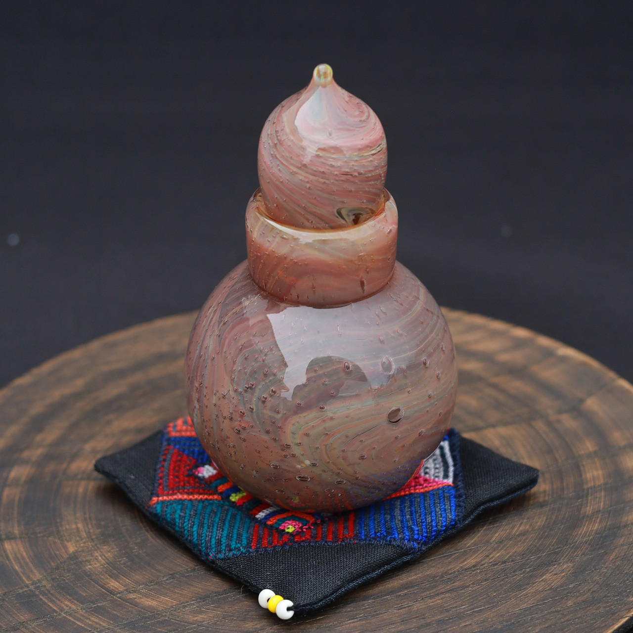 ガラス 骨壷 ＊ 手元供養 『Memories 想いで』ペット 葬儀 ＊練り込みマーブルシリーズ(茶色)＊麻炭ガラス