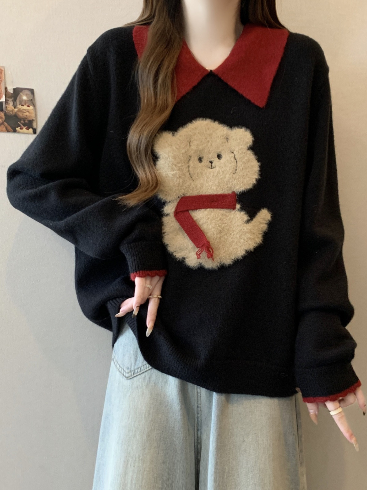 大きいサイズのデザイン感のもちもちしたセーターの婦人服2025の新モデルの冬の色にぶつかってニットシャツ太ったMMは肉を