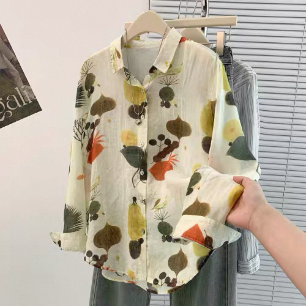 花柄トップス、秋のトップス、秋のシャツ、綿麻シャツ、綿麻トップス、長袖、大人カジュアルシャツ 4,565円