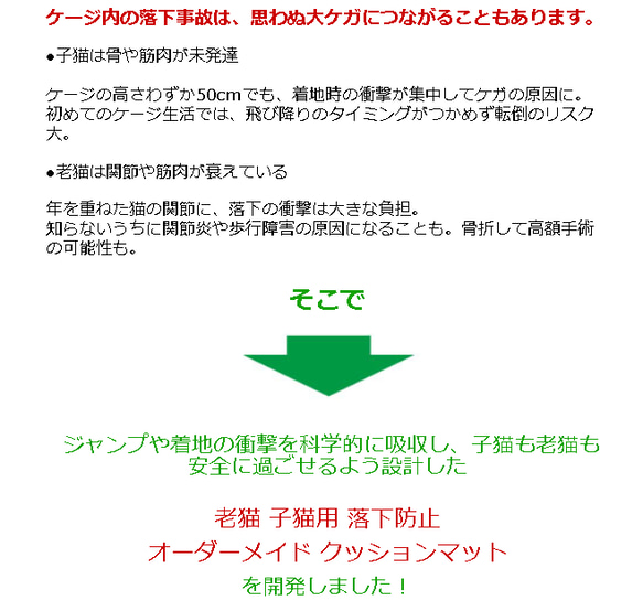 老猫 子猫用 落下防止 オーダーメイド クッションマット 2枚目の画像