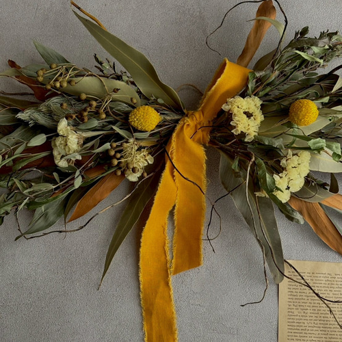 春色　ナチュラルなイエローの横長スワッグ 春色ナチュラルなイエローの横長スワッグ