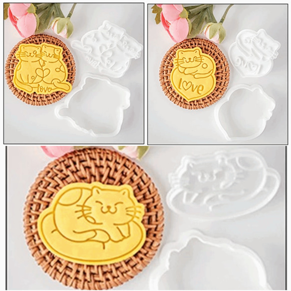 猫　ねこ　ｃａｔ　クッキー型　型抜き　輸入雑貨　ビスケット　かわいい　バ レンタイン　大き目　にゃんこ 1枚目の画像