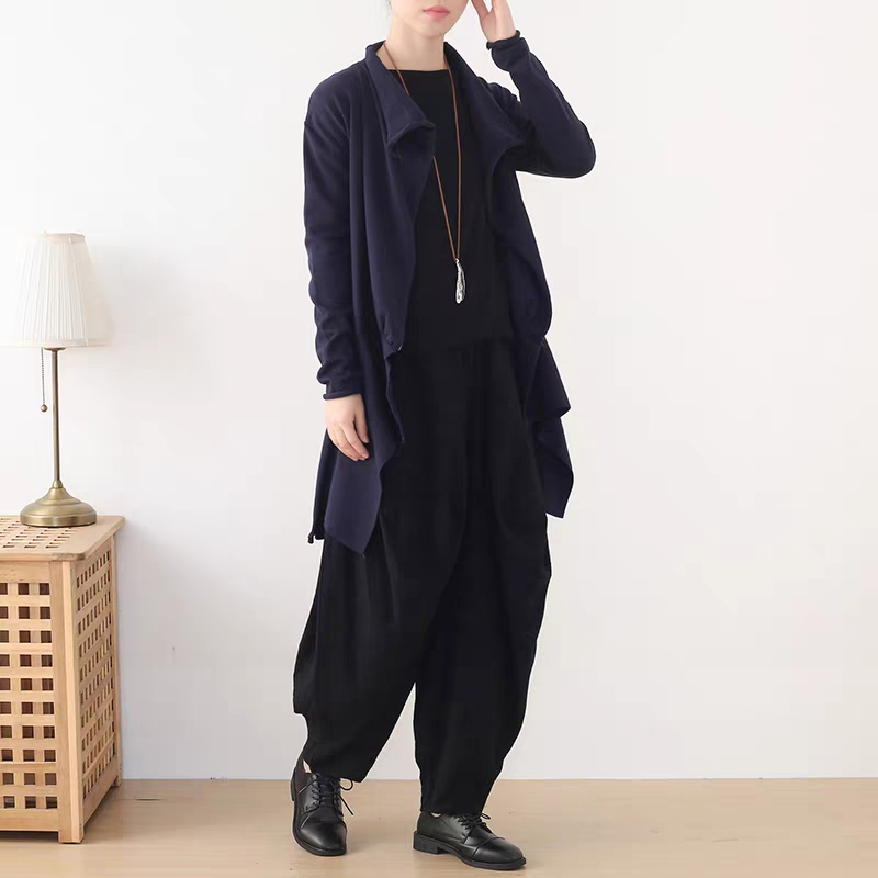 ジャケット級のクールな仕上がり☆ジップアップカーディガン ネイビー