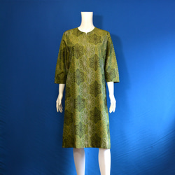 着物リメイク ロングワンピース（絹大島紬）Vネック 長袖 ワンピース