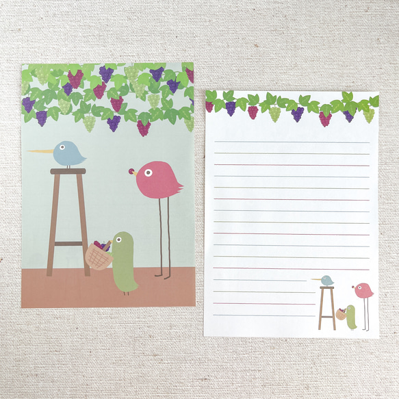 【便箋セット】とりお・ざ・とりーずのぶどう狩り【２４枚入り】 2枚目の画像