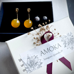 【控えめな華やかさ】数量限定　Soléa（ソレア）｜天然石2wayピアス　カルセドニー×コッパーオパール　秋ピアス 14枚目の画像