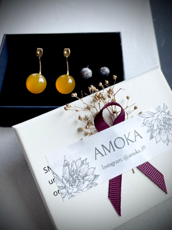 【控えめな華やかさ】数量限定　Soléa（ソレア）｜天然石2wayピアス　カルセドニー×コッパーオパール　秋ピアス 14枚目の画像